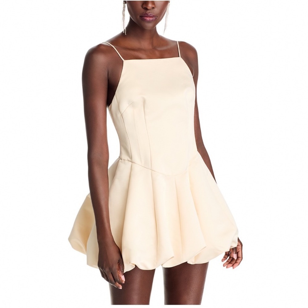 LoveShackFancy Jake Dress Champagne Satin Basque Waist Bubble Hem Mini Size 00